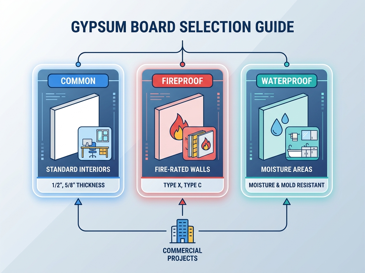 Commercial gypsum board installation and material staging
